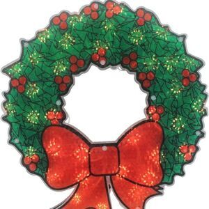 Northlight 15" Lighted Holographic Christmas Wreath Window Silhouette Decoration